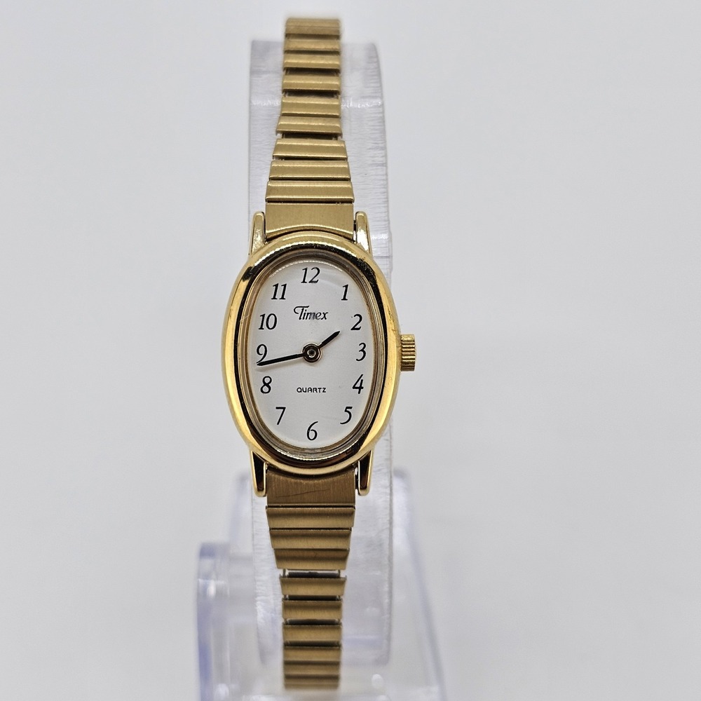 Timex Women's Analog Watch 18MM White Dial Gold Expandable Band 5.5" NEW Battery